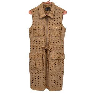 Muse Eyelet Dress Womens 10 Tan Military Flap‎ Pockets Coastal Sleeveless Cotton
